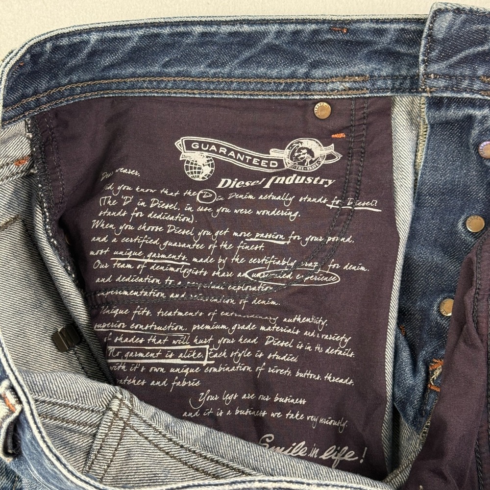 Diesel Industry Mens Button Fly Jeans 34x32 Waykee Straight Distress Worn Heels - Picture 8 of 16